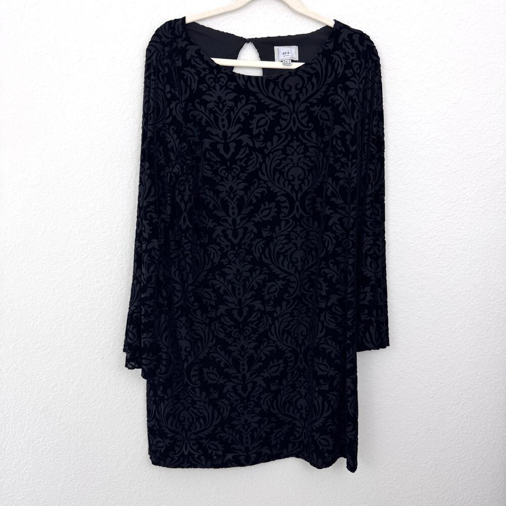 ECI New York Womens Velvet Burnout Midi Dress Size XL Whimsigoth Winter Black